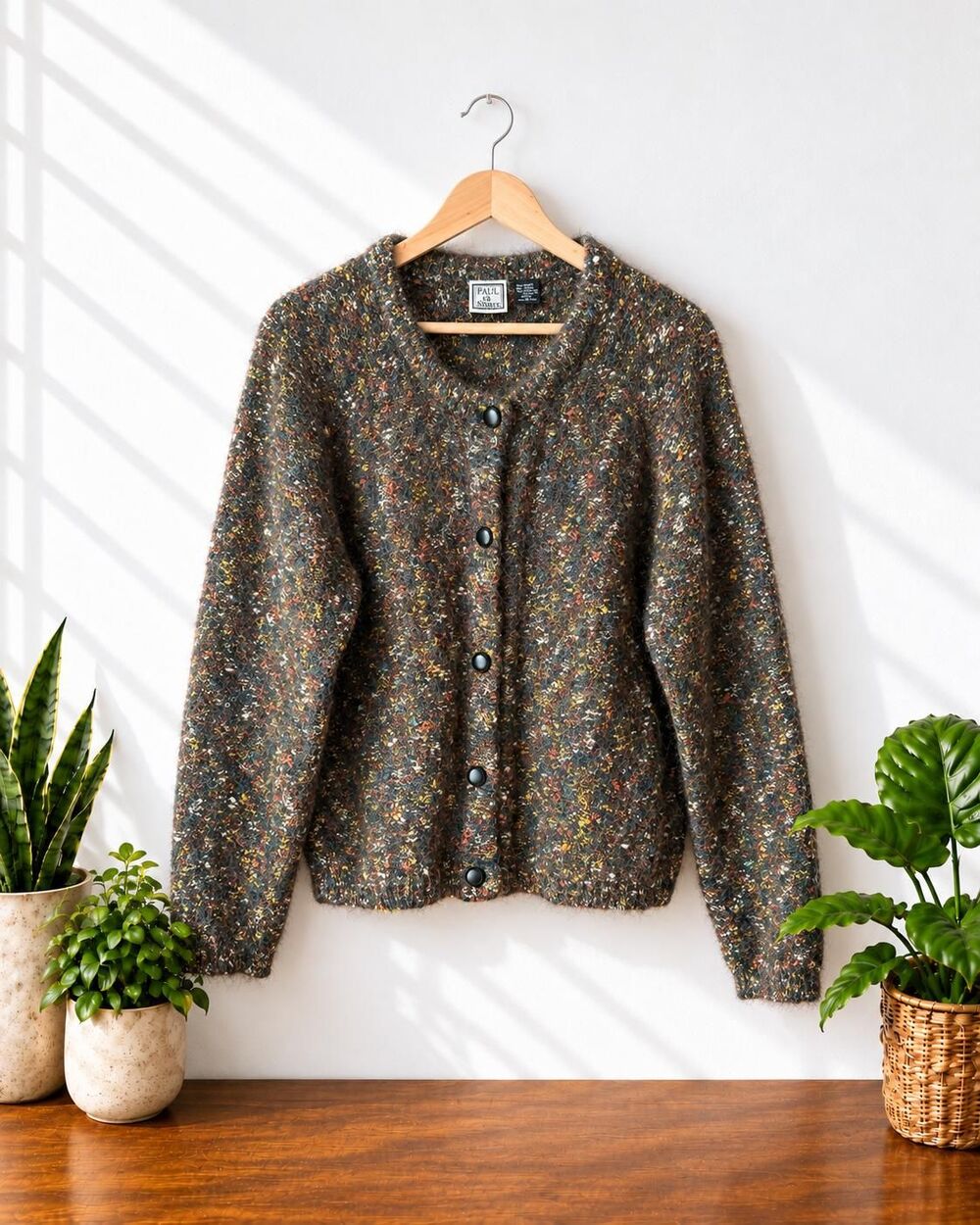 Vintage 80s 90s Mohair Cardigan Sweater Speckled Size Medium